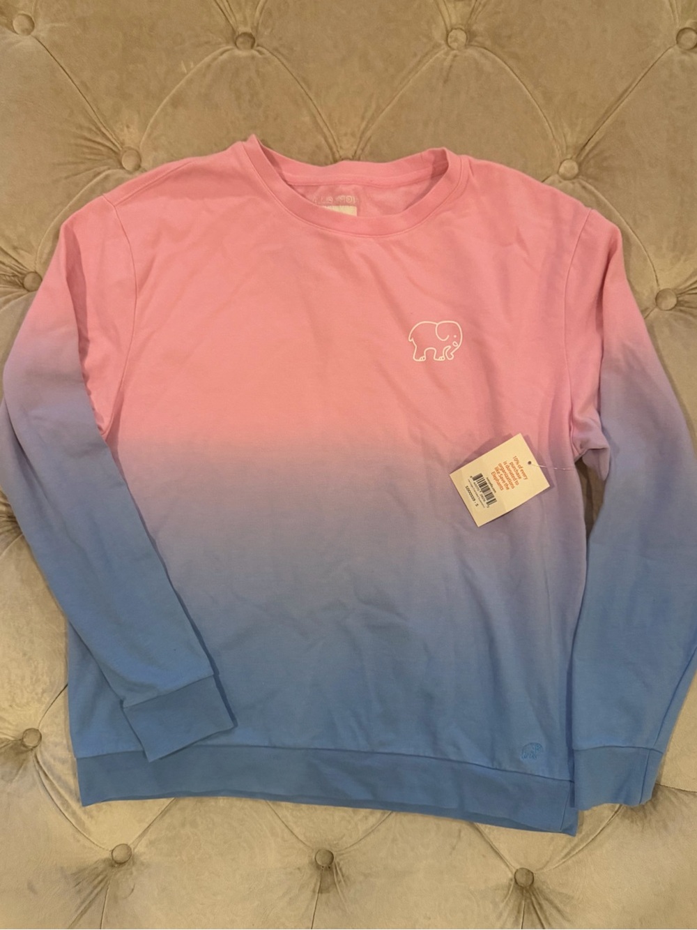 Ivory Ella Pink & Blue Ombre Elephant Sweatshirt Size Small NWT